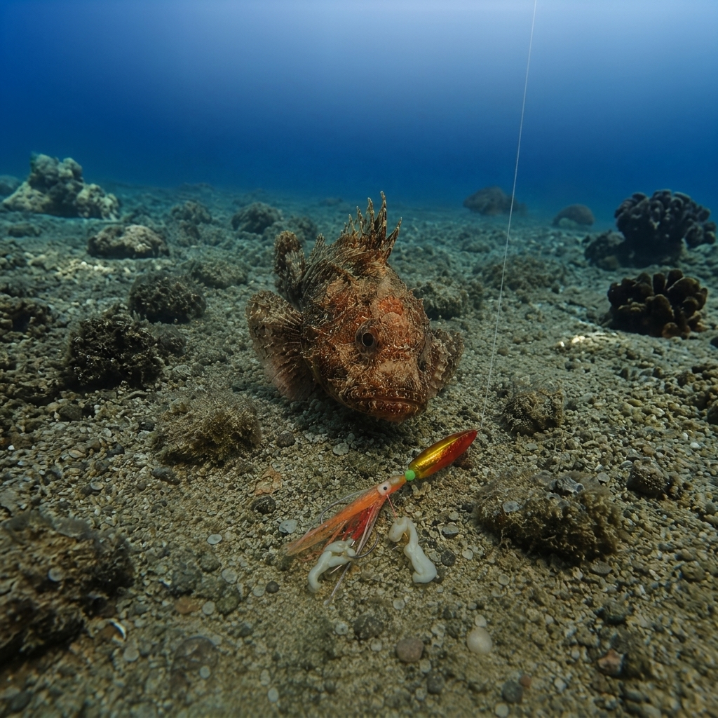 Detalhe da montagem inchiku para a pesca do rascasso em rocha