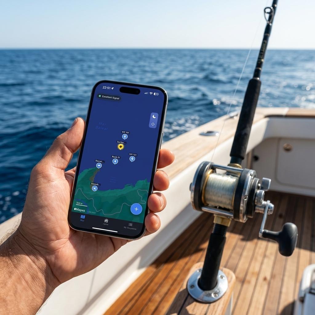 CAPTA mockup showing the tactical fishing waypoint map