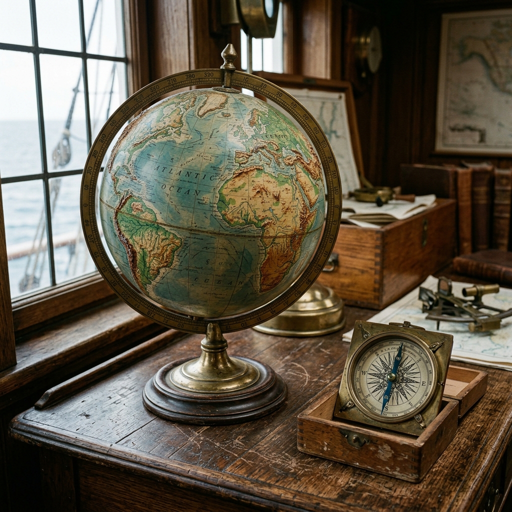 Diagrama técnico detallado de latitud y longitud sobre una esfera terrestre