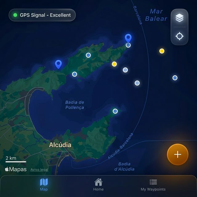 mapa mostrando waypoint guardado con coordenadas GPS
