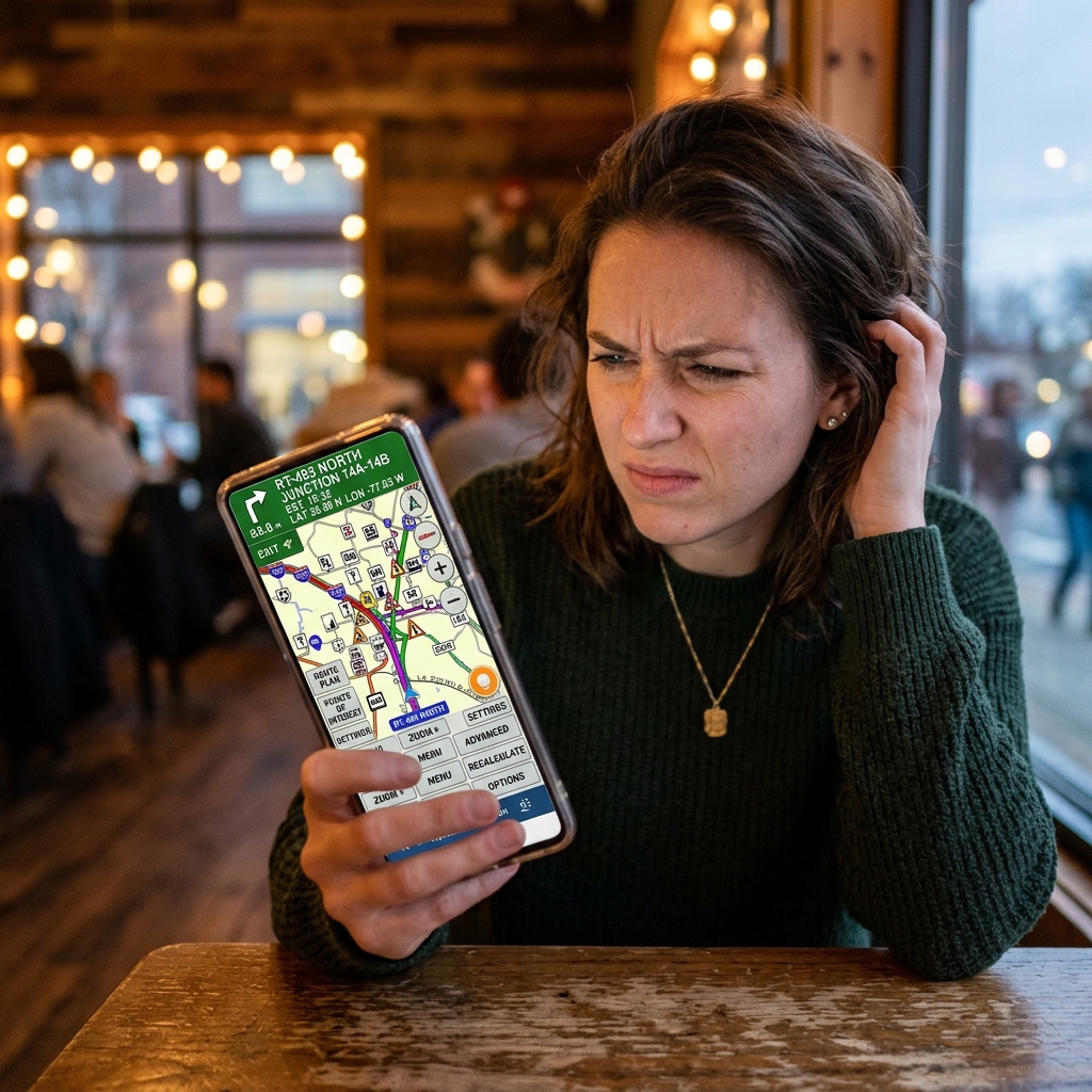 Usuario confundido con una interfaz de GPS compleja