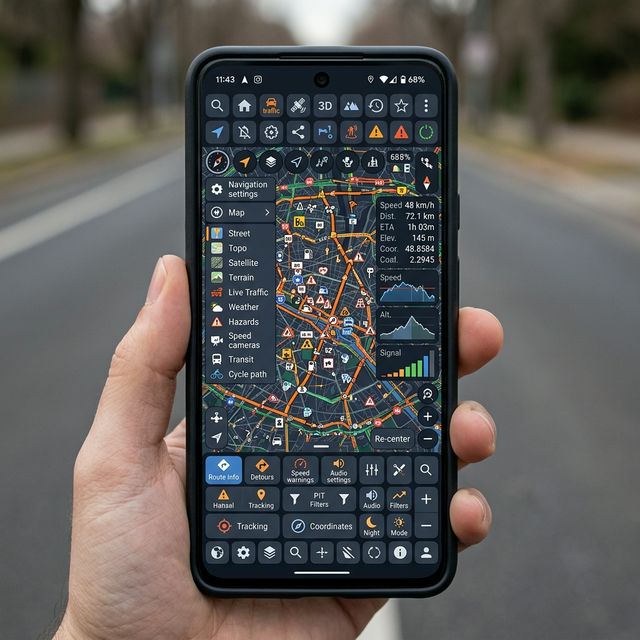 Vergleich einer komplexen Benutzeroberfläche in GPS-Navigations-Apps