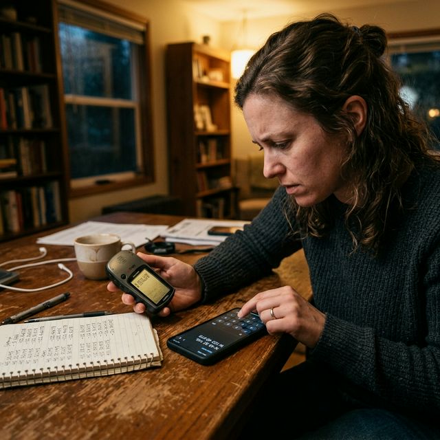 Person kopiert GPS-Koordinaten manuell auf ihr Handy