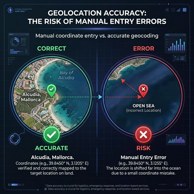 Beispiel für einen GPS-Koordinatenfehler, der den Standort verschiebt