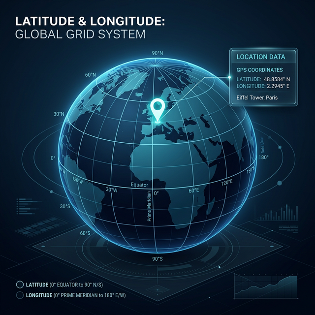Latitude and longitude explained on a map