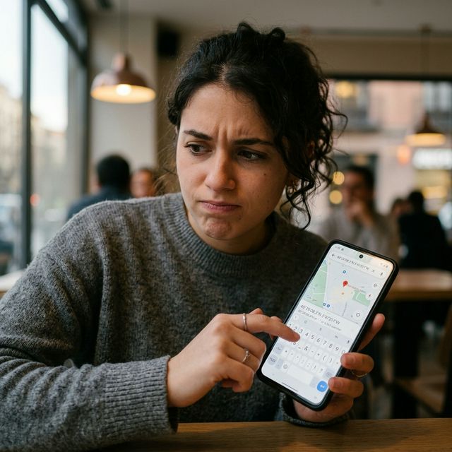 Person zögert bei der manuellen Eingabe von Koordinaten