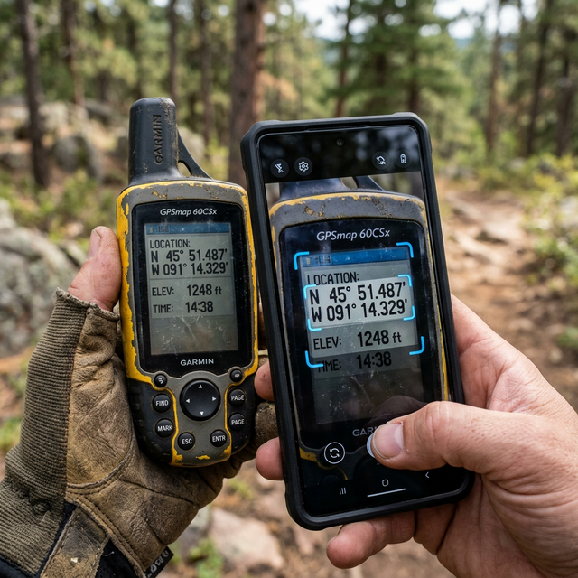 Mobile phone scanning coordinates from an old GPS device using OCR